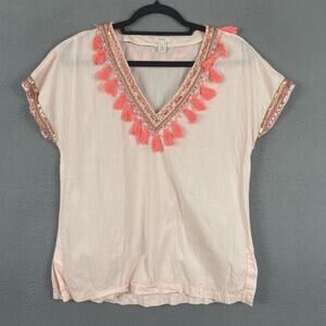 J Crew Shirt Womens 0 Embroidered Tassel Boho Festival Sequin Trim Top
